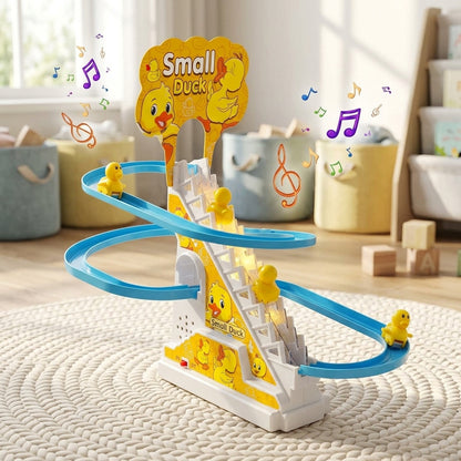 Electric duck coaster toy operating in a children's playroom